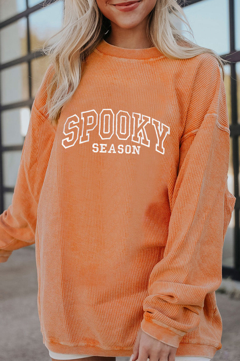 SPOOKY SEASON Embroidered Graphic Ribbed Sweatshirt Dear-Lover Dropshipping