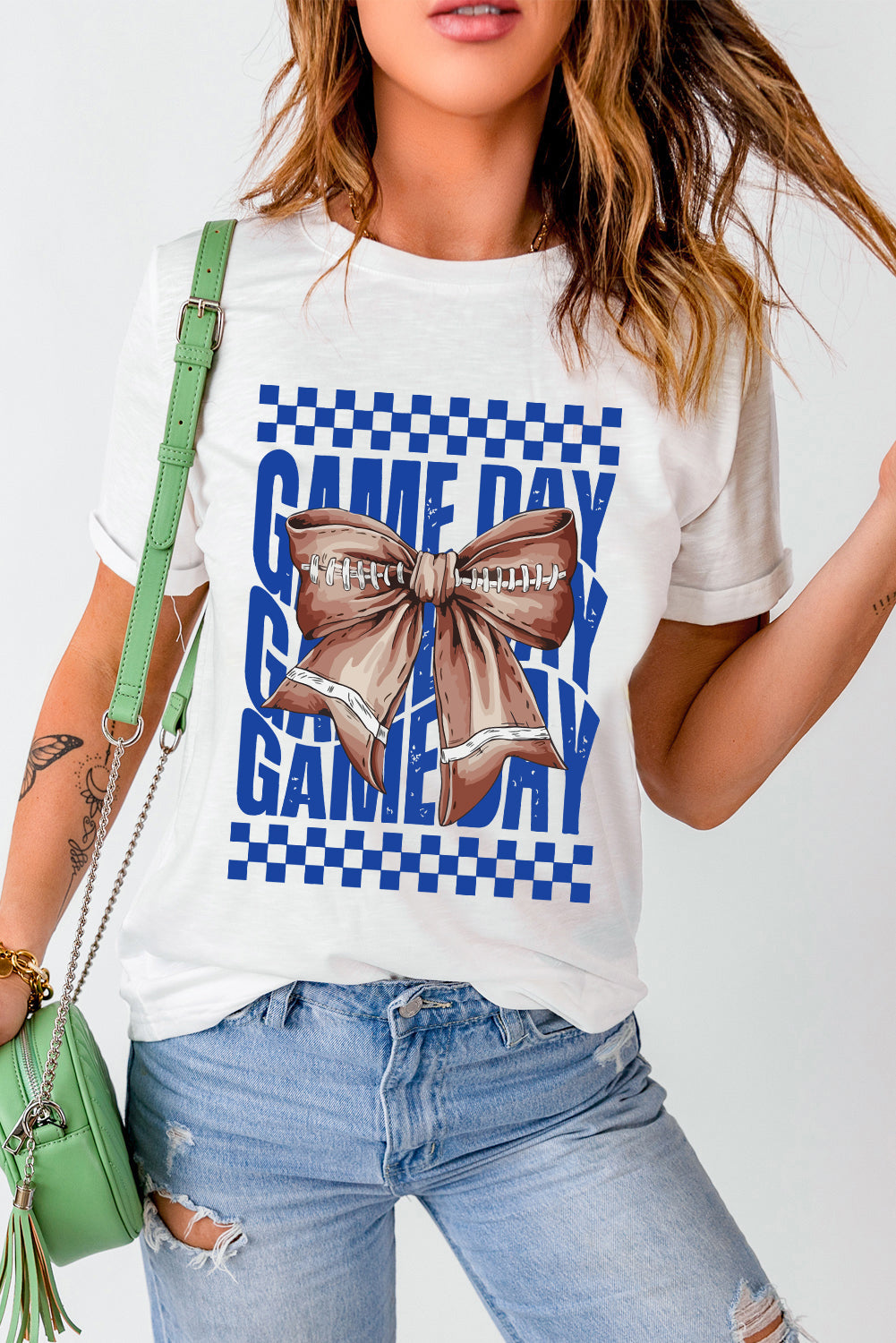 Football Bowknot GAME DAY Graphic Tee Daisie Boutique