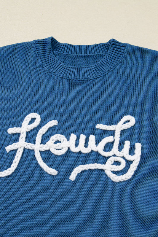 Howdy Embroidered Sweater - Dusk Blue Dear-Lover Dropshipping