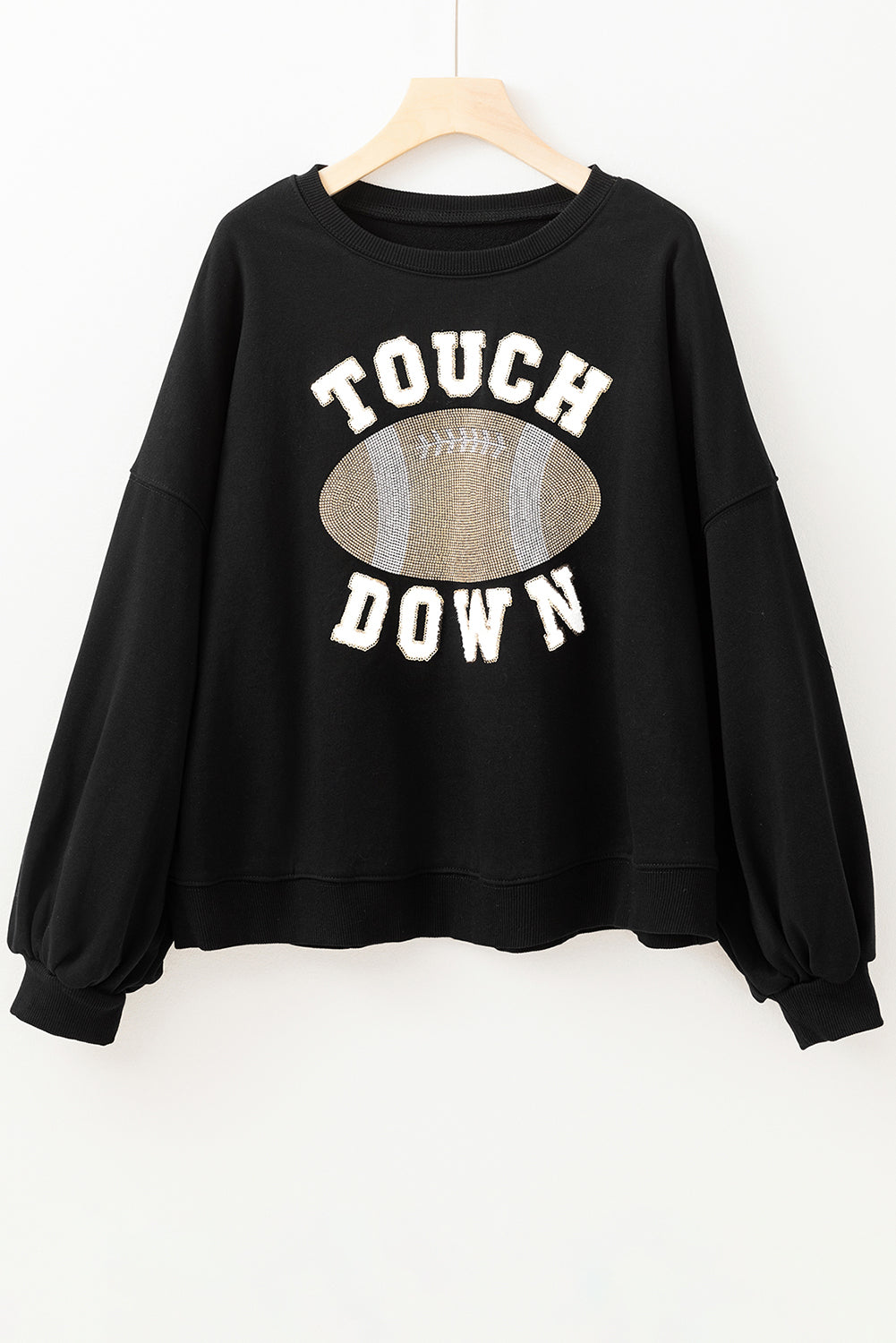 TOUCH DOWN Football Graphic Pullover Sweatshirt - Black Daisie Boutique