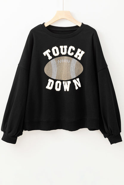 TOUCH DOWN Football Graphic Pullover Sweatshirt - Black Daisie Boutique