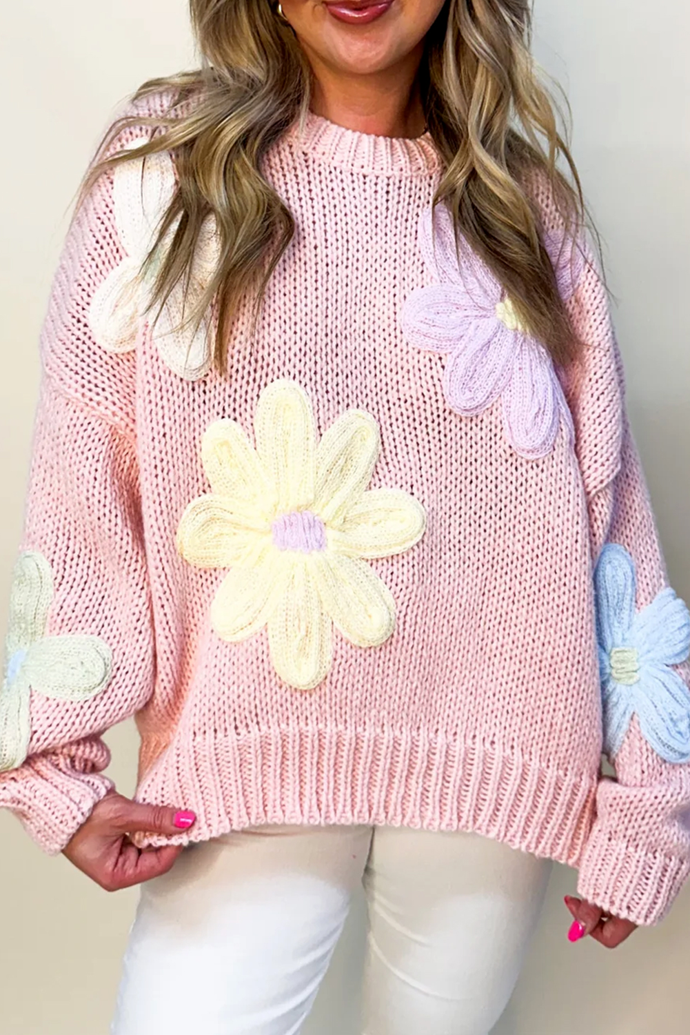 Pink Petal Embroidered Floral Sweater Daisie Boutique