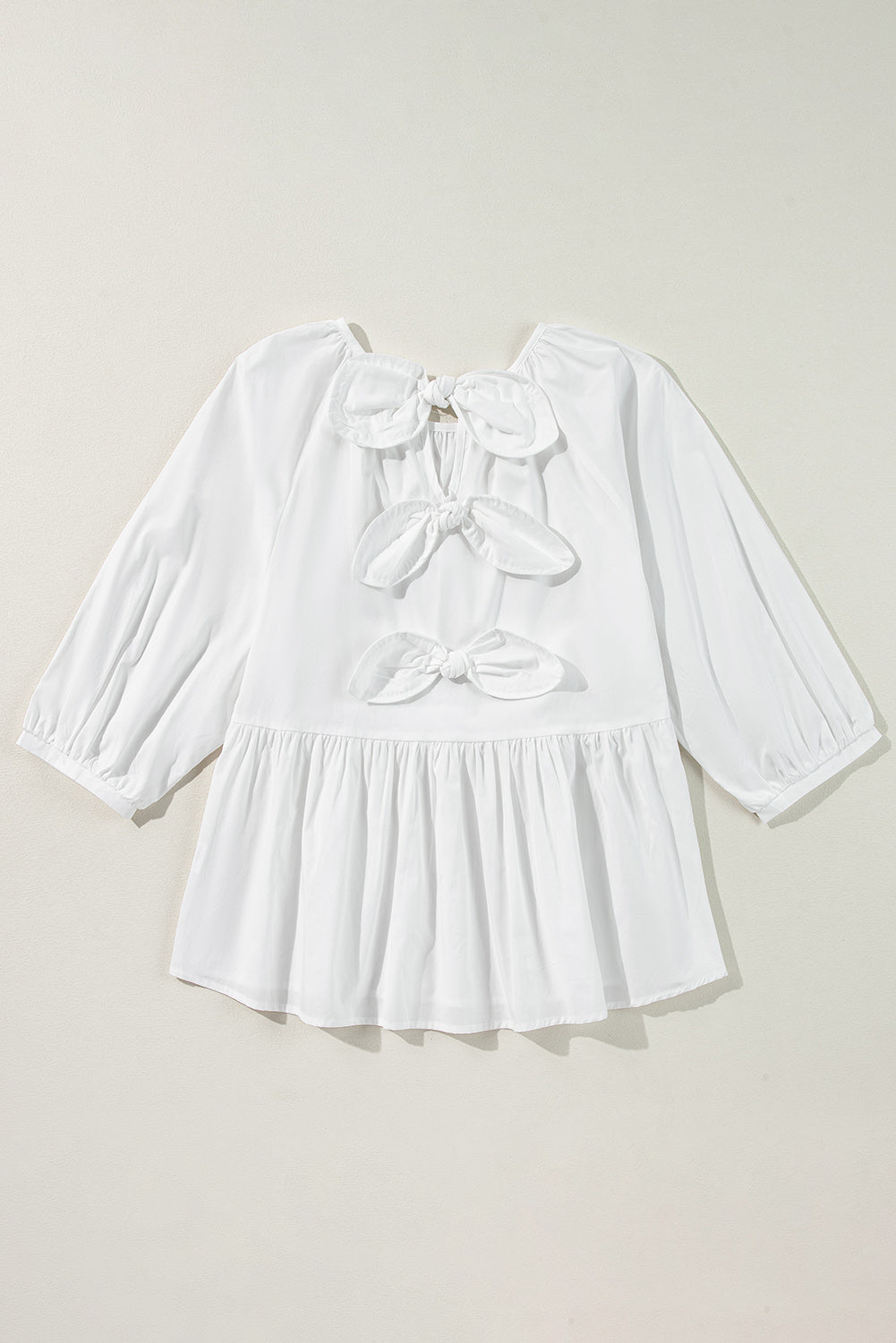 Bow Knot Cutout Back 3/4 Sleeve Blouse - White Daisie Boutique