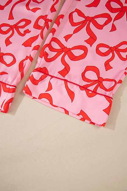 Pink Bow Print Long Sleeve Pajama Set Daisie Boutique