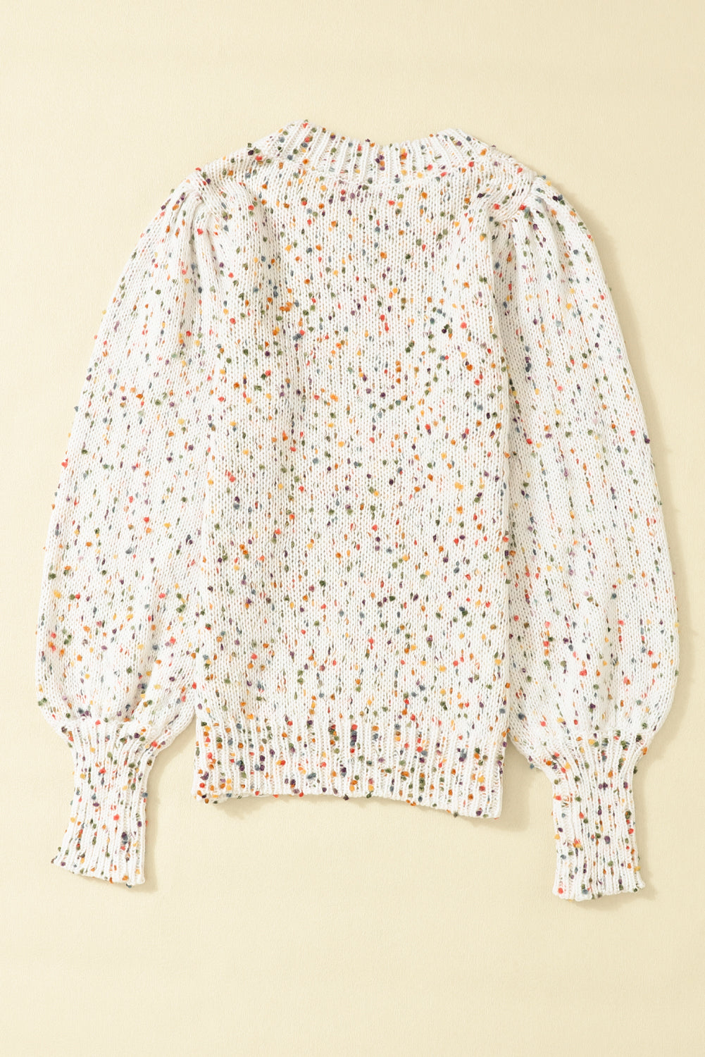 Beige Colorful Confetti Dots Cable Knit Crew Neck Sweater Daisie Boutique