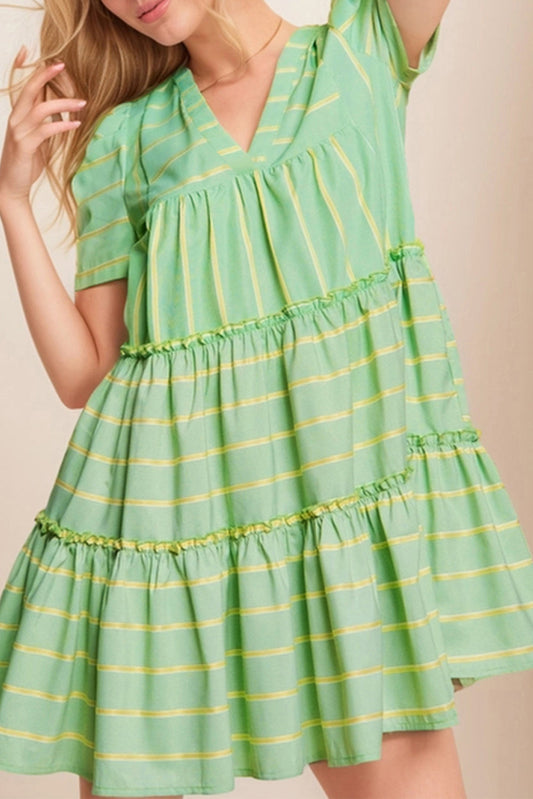 V Neck Short Sleeve Frilled Detail A-line Dress Daisie Boutique