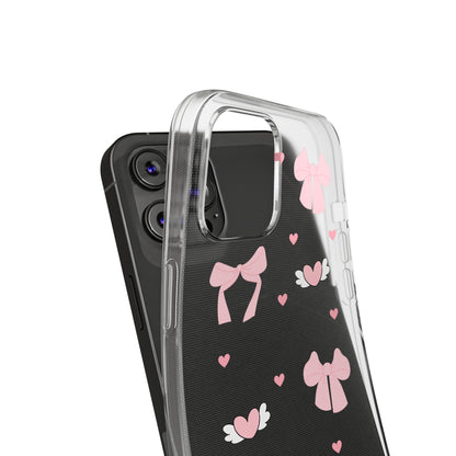 Cute Pink Bow Soft Phone Case | Stylish Heart & Wing Design