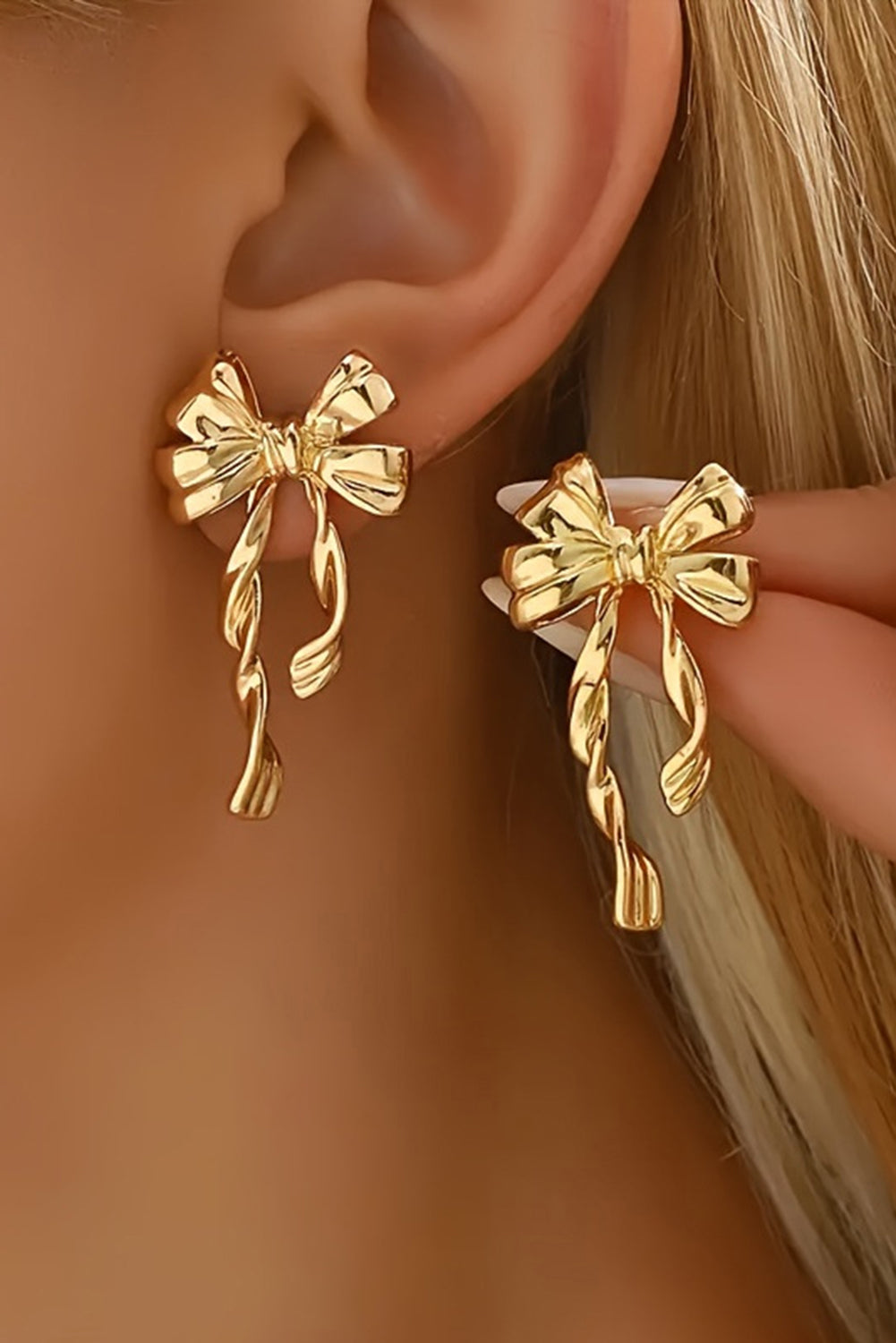 Gold Bow Knot Plated Alloy Stud Earrings Daisie Boutique