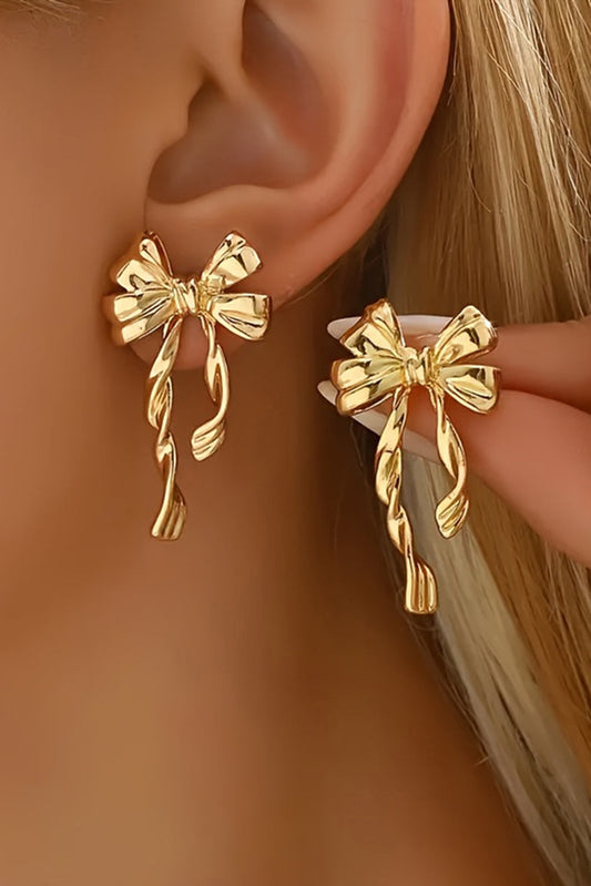Gold Bow Knot Plated Alloy Stud Earrings Daisie Boutique