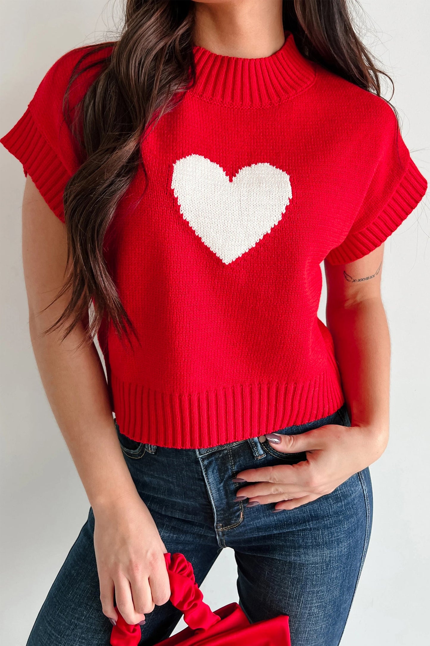 Valentine Heart Cropped Short Sleeve Sweater Dear-Lover Dropshipping