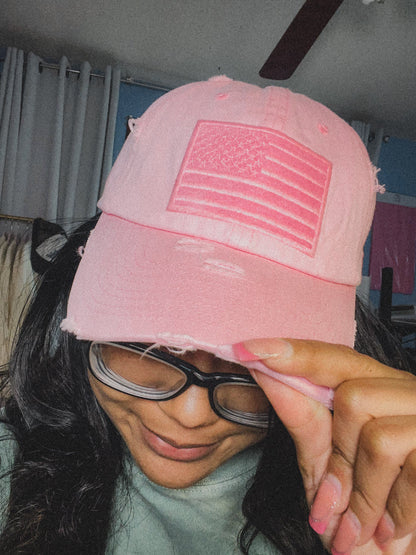 Pink American Flag Vintage Distressed Baseball Cap – Cute, Comfy & All-American Daisie Boutique