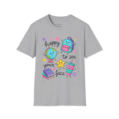 "Happy to See Your Face" Cute Back-to-School Backpack & Earth Graphic Tee
