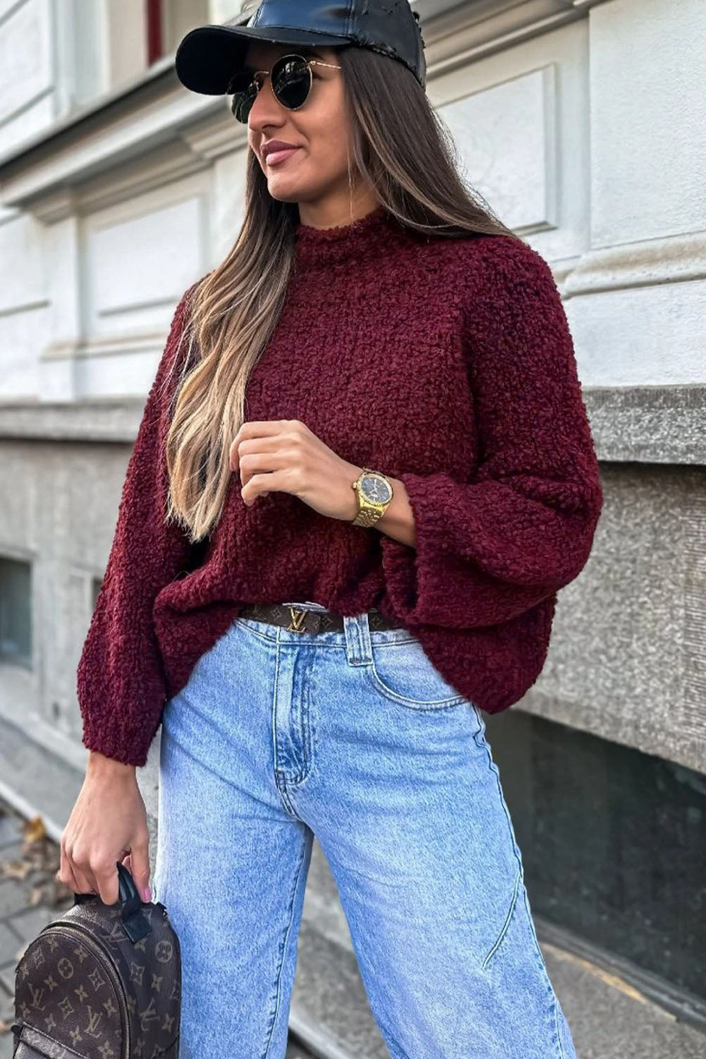 Mock Neck Sweater - Burgundy Dear-Lover Dropshipping