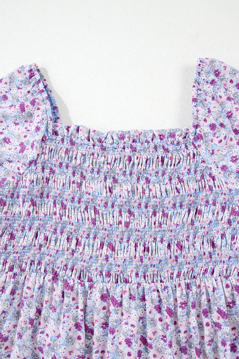 Purple Floral Short Bubble Sleeve Shirred High Waist Maxi Dress Daisie Boutique