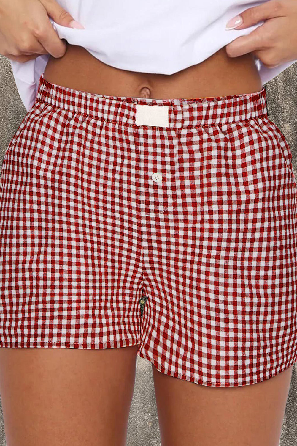 Red Plaid Gingham Printed High Waist Shorts Daisie Boutique