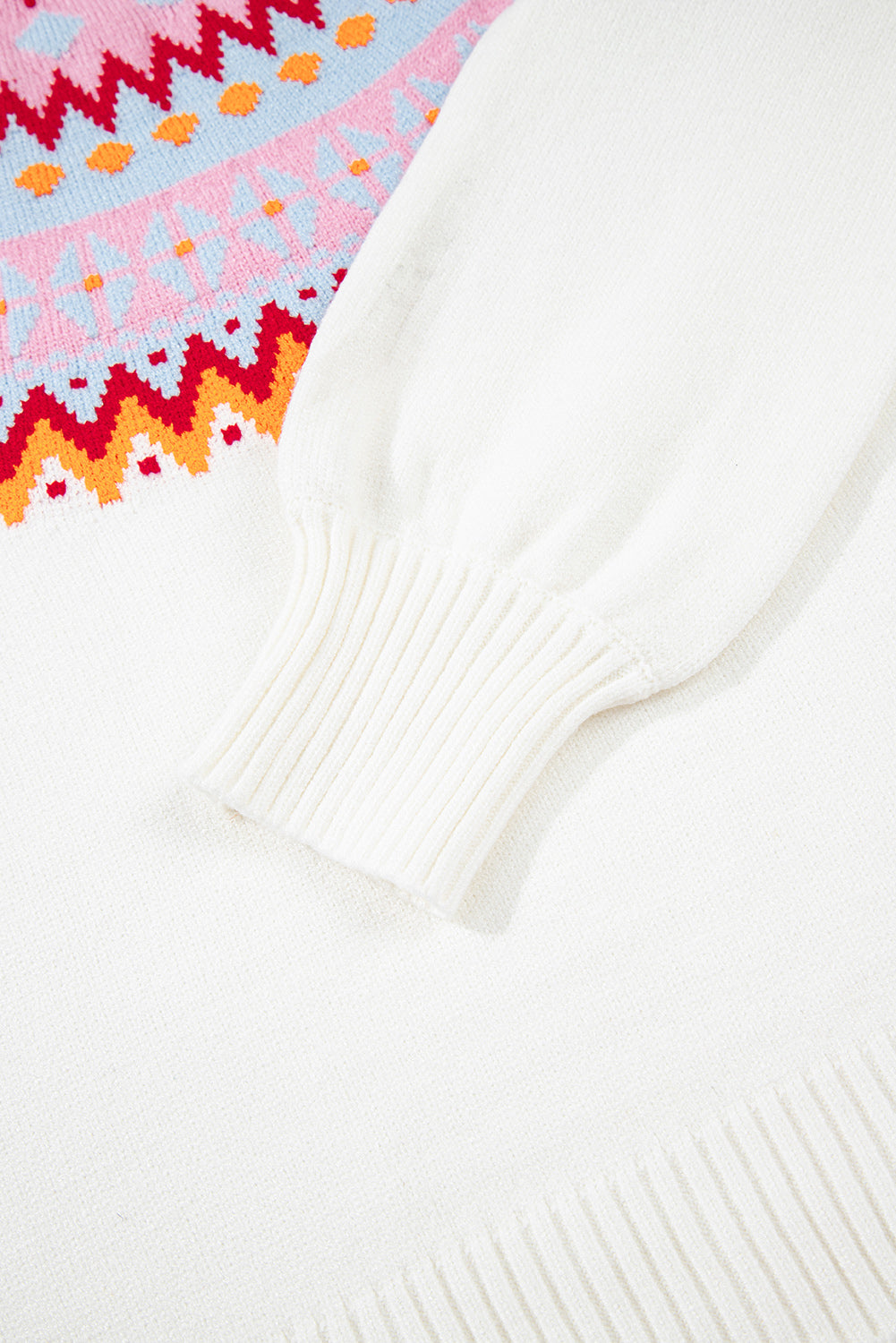 White Geometric Colorblock Print Drop Shoulder Sweater Dear-Lover Dropshipping
