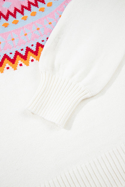 White Geometric Colorblock Print Drop Shoulder Sweater Dear-Lover Dropshipping