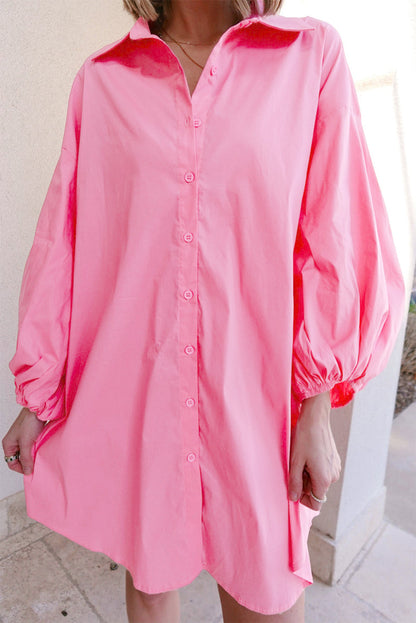 Bright Pink Button Up Mini Shirt Dress Dear-Lover Dropshipping