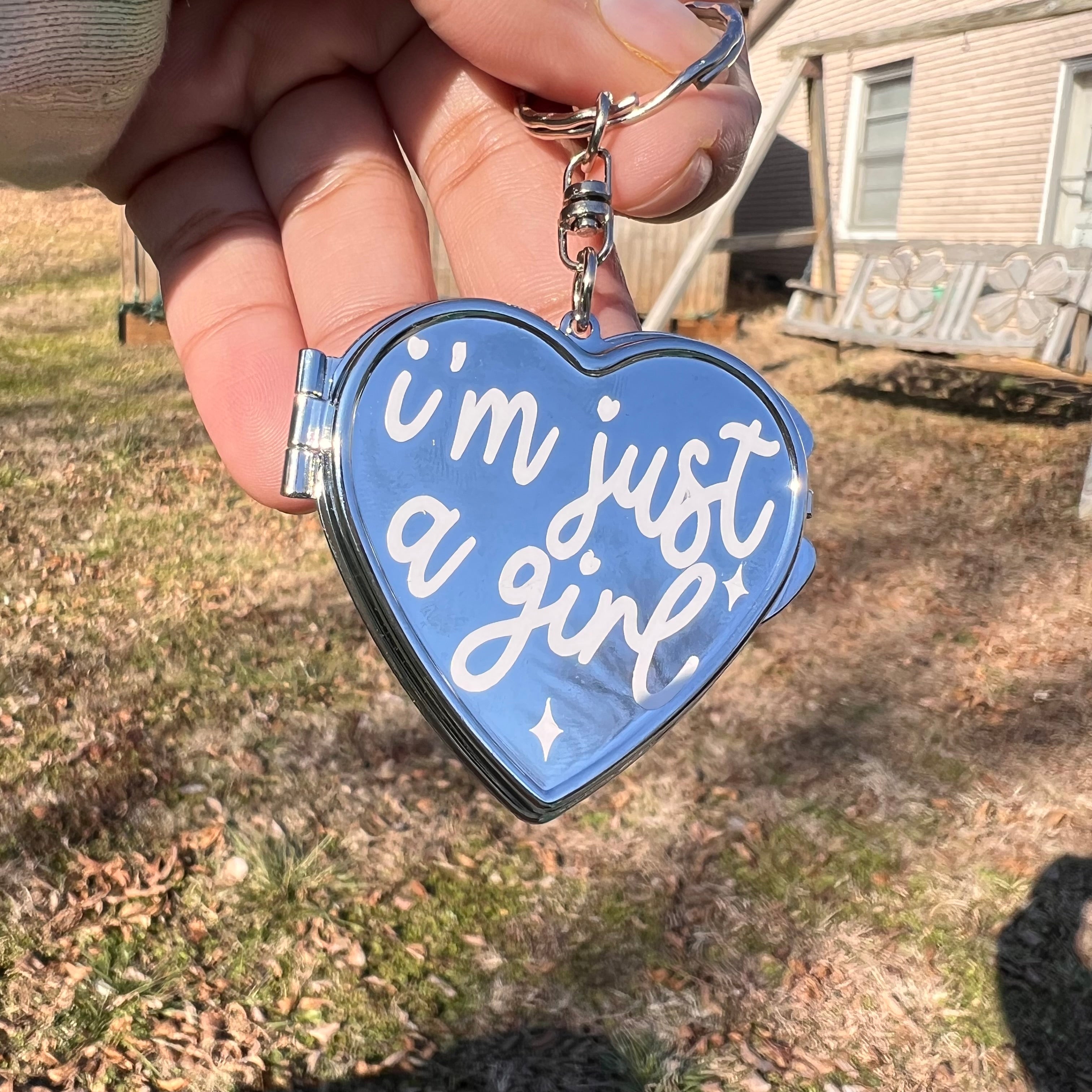 I'm Just A Girl - Heart Compact Mirror Keychain