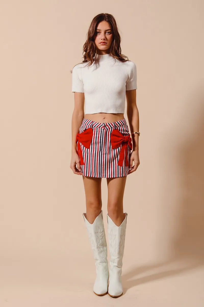 SO ME Contrast Bow Knot Pocket Fourth Of July Denim Skirt My Pampered Life Seattle