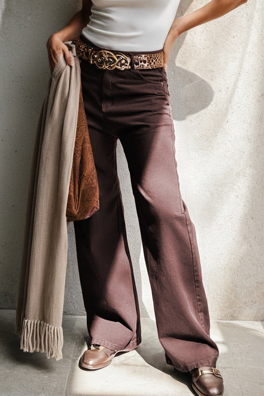 Loose Straight High Waist Solid Color Jeans - Coffee Daisie Boutique