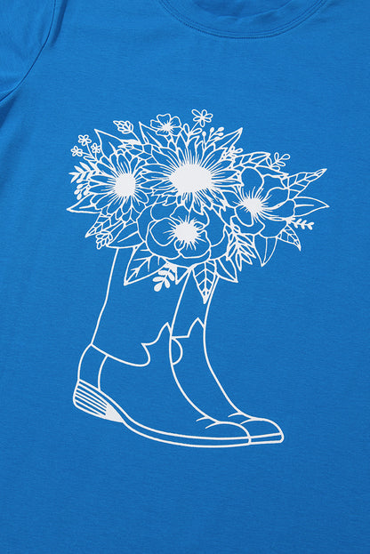 Blue Sunflower Boots Graphic Western Fashion T Shirt Daisie Boutique