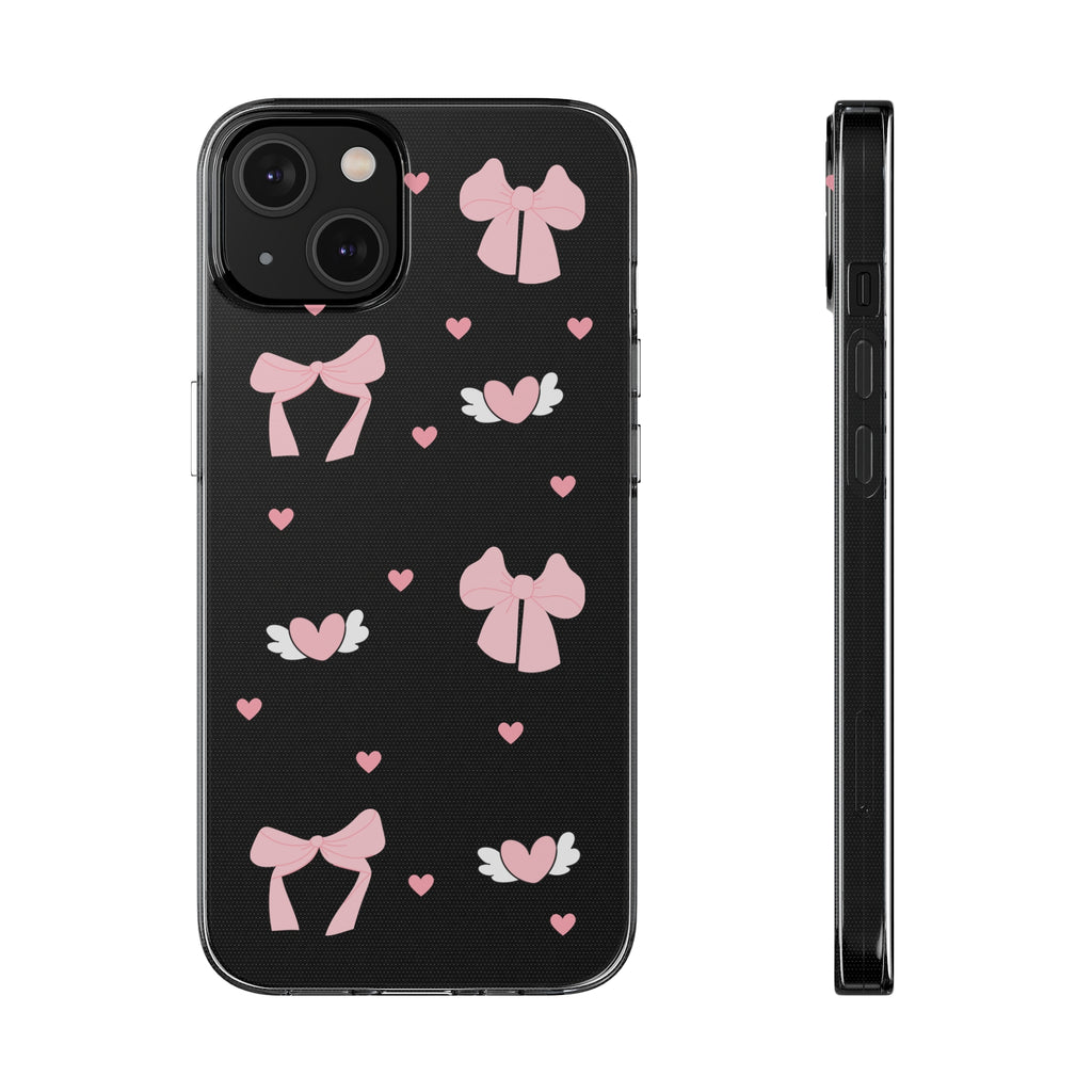 Cute Pink Bow Soft Phone Case | Stylish Heart & Wing Design