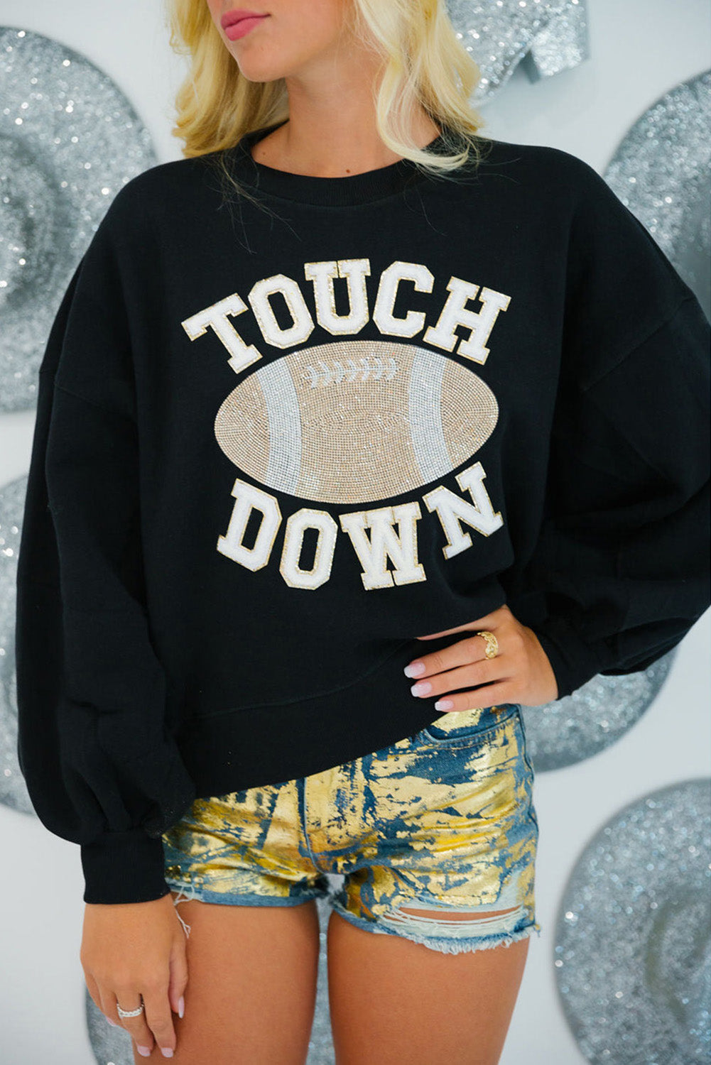 TOUCH DOWN Football Graphic Pullover Sweatshirt - Black Daisie Boutique