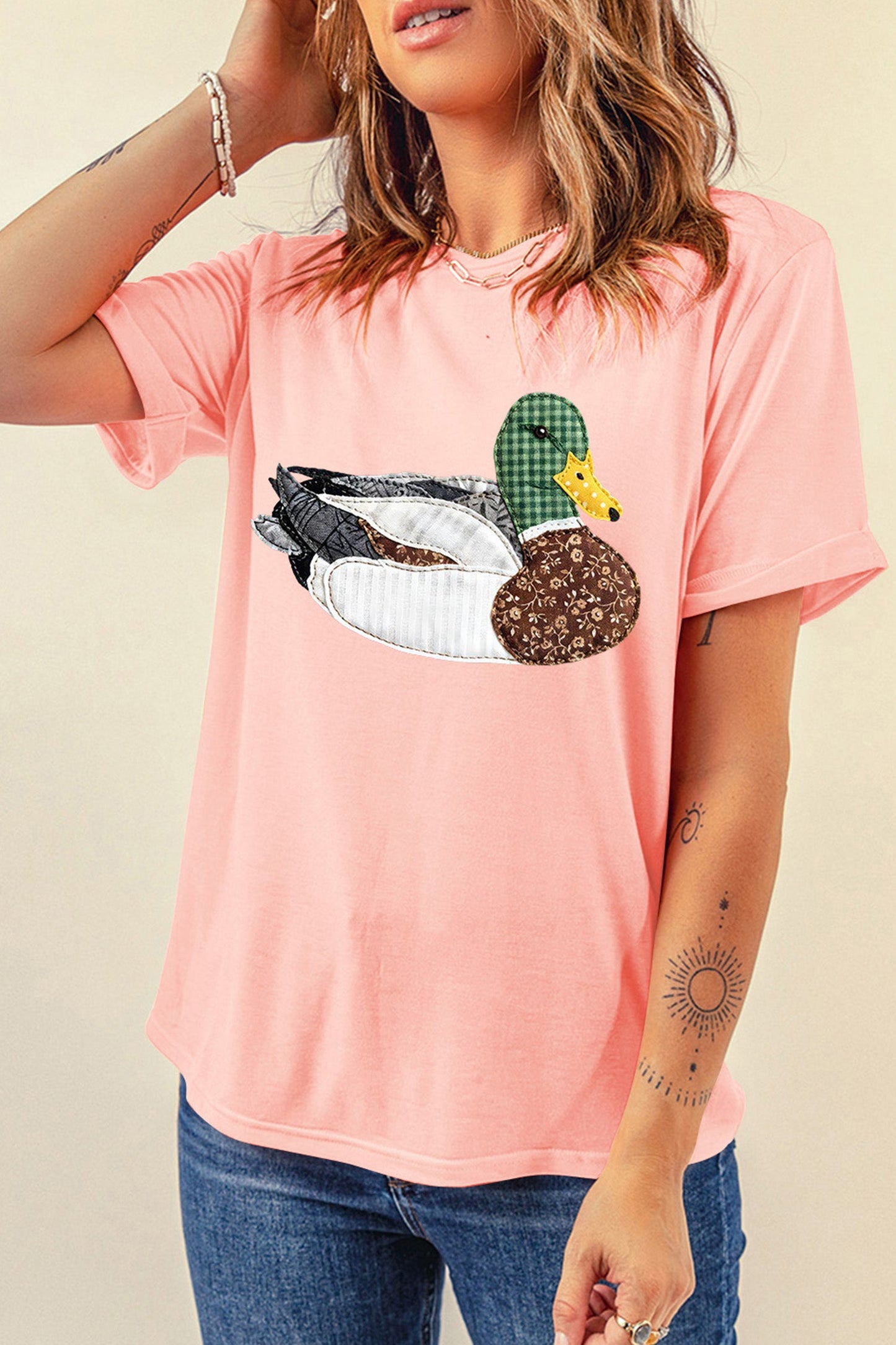 Pink Faux Quilted Mallard Tee Dear-Lover Dropshipping