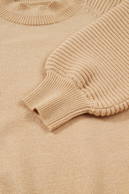 Smoke Gray High Neck Puff Sleeve Sweater Pleated Mini Skirt 2pcs Knitted Outfit Dear-Lover Dropshipping