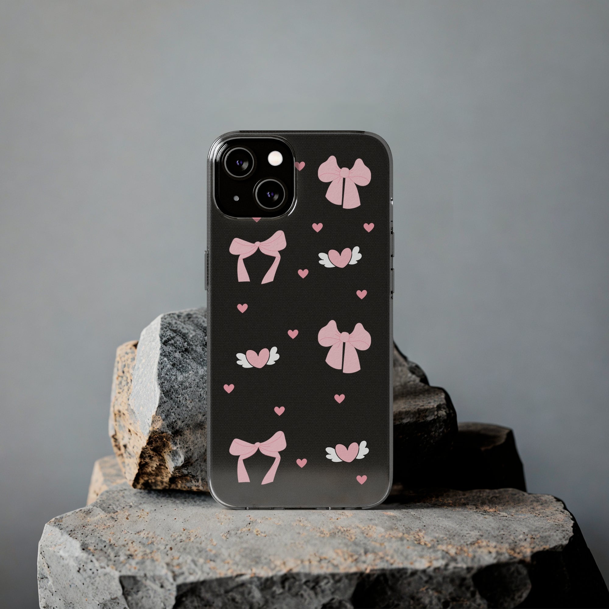Cute Pink Bow Soft Phone Case | Stylish Heart & Wing Design