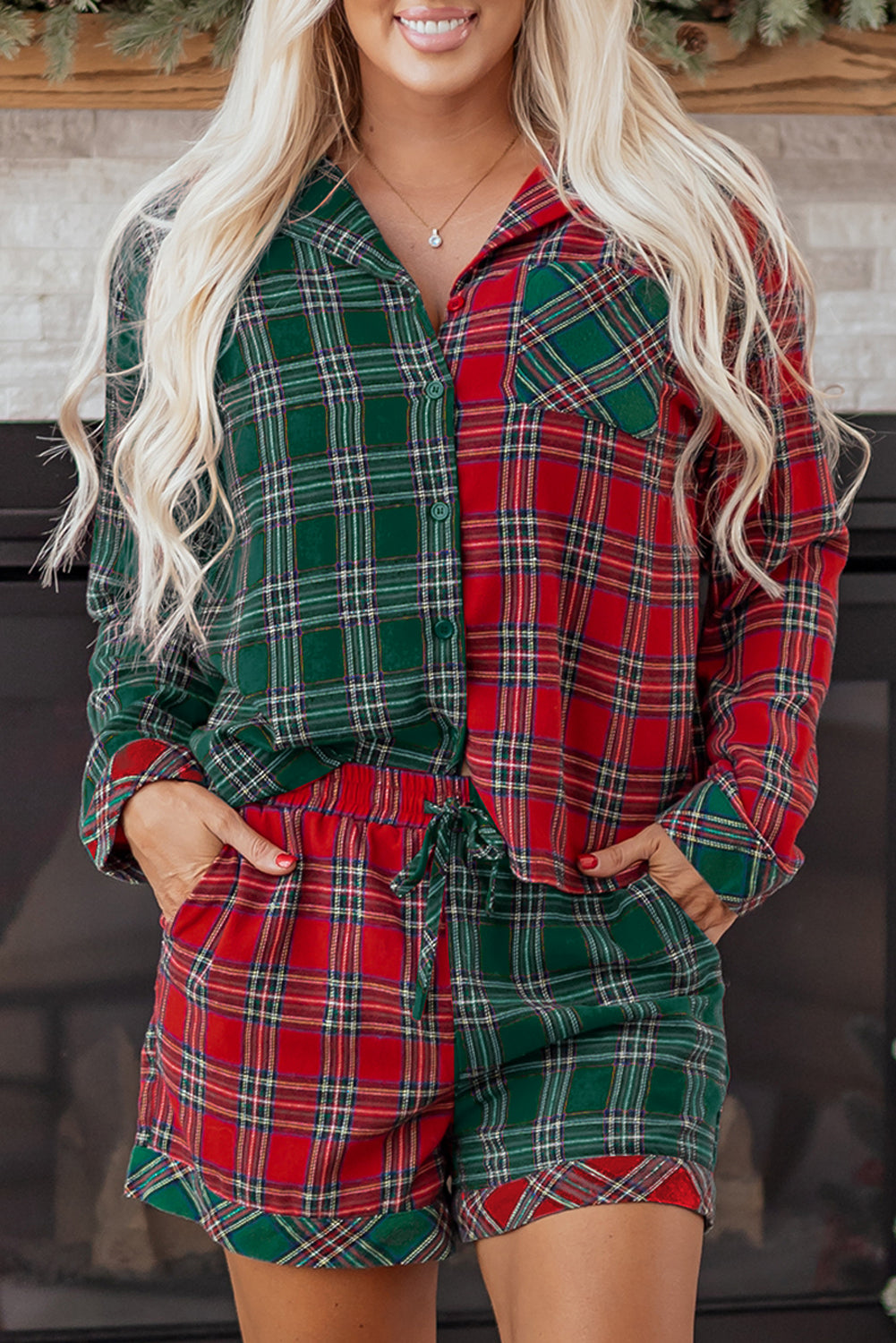 Plaid Holiday Long Sleeve and Short Pajama Set Dear-Lover Dropshipping