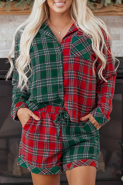 Plaid Holiday Long Sleeve and Short Pajama Set Dear-Lover Dropshipping