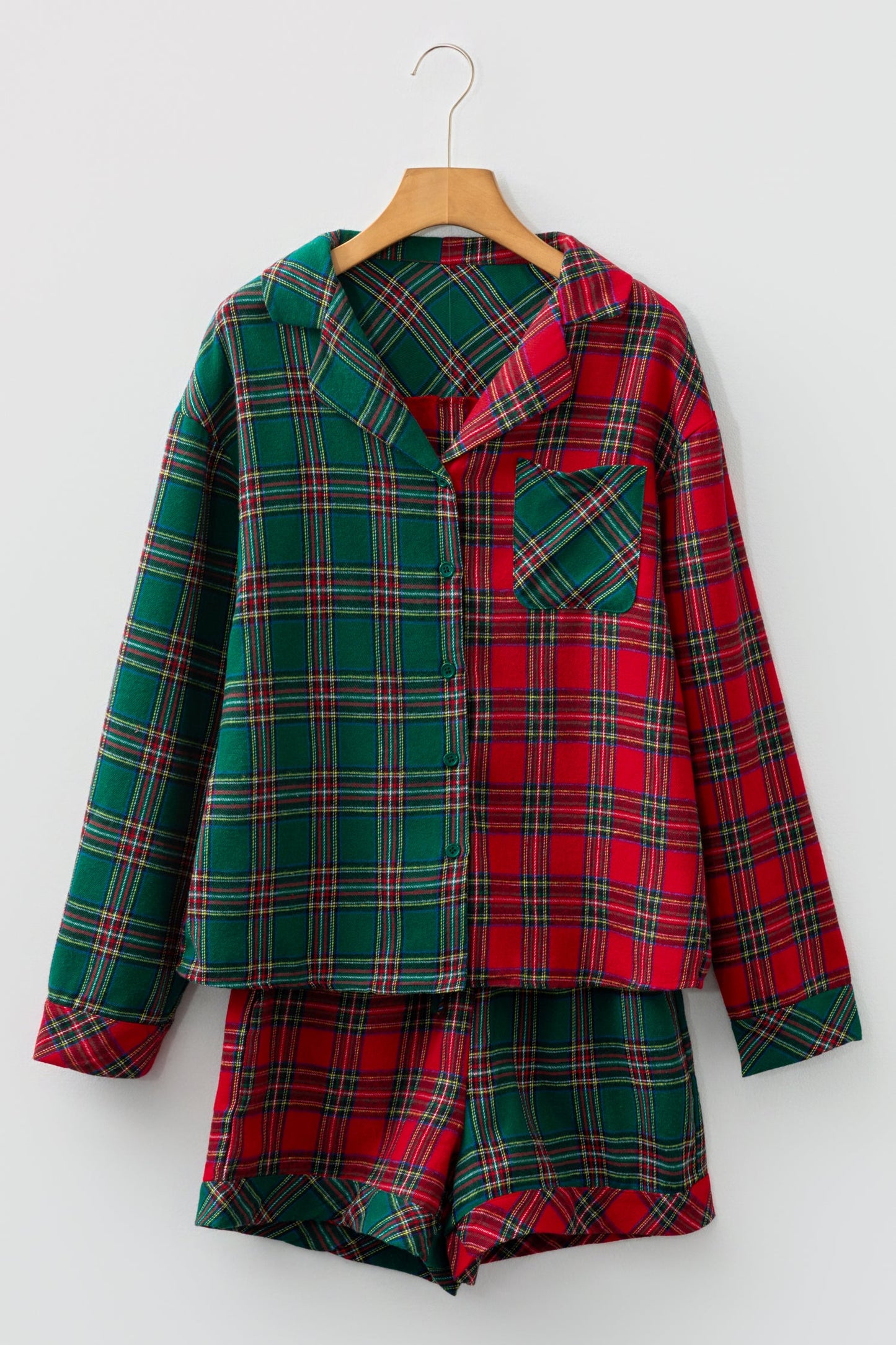 Plaid Holiday Long Sleeve and Short Pajama Set Dear-Lover Dropshipping