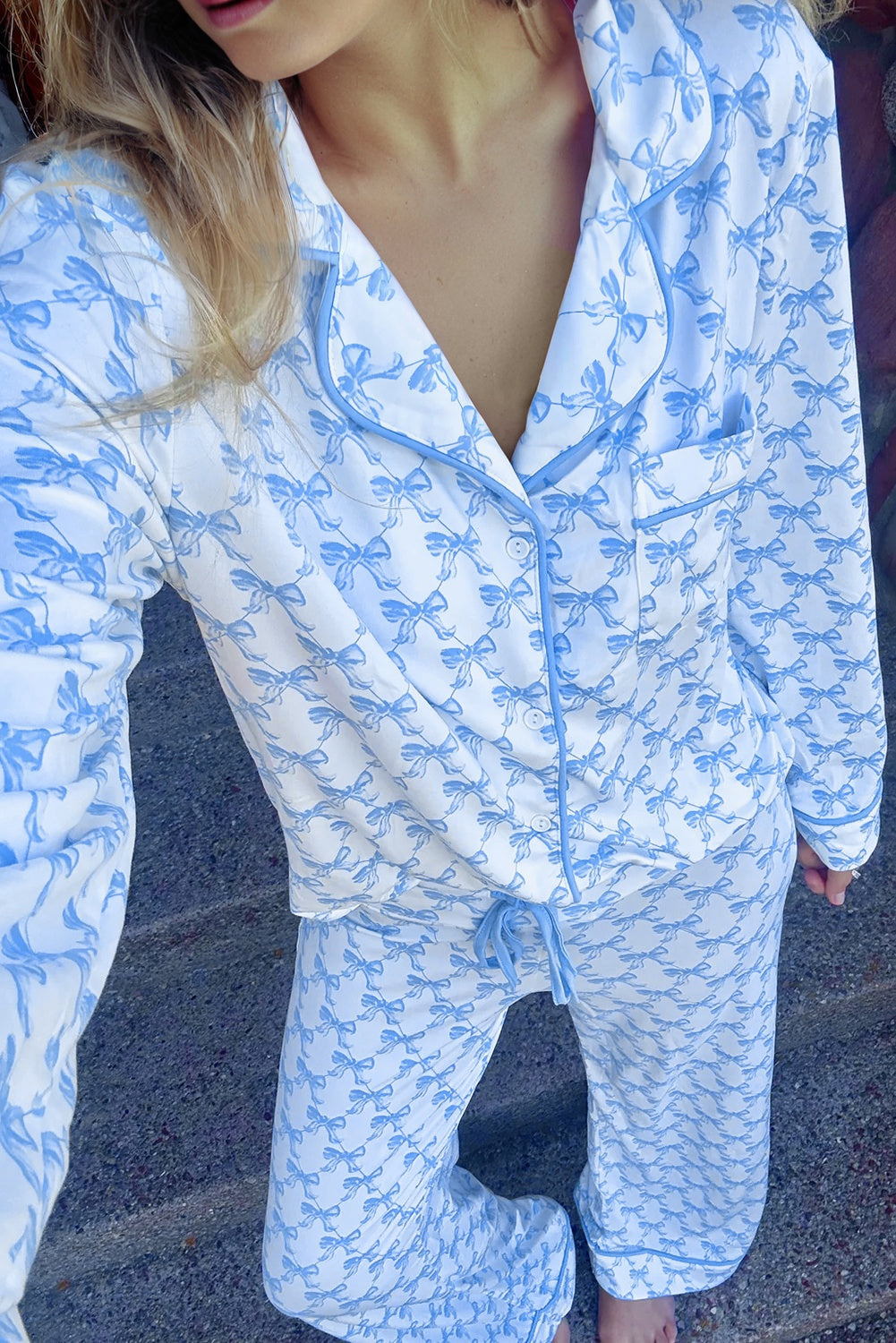 Bow Print Long Sleeve Pajama Set Dear-Lover Dropshipping