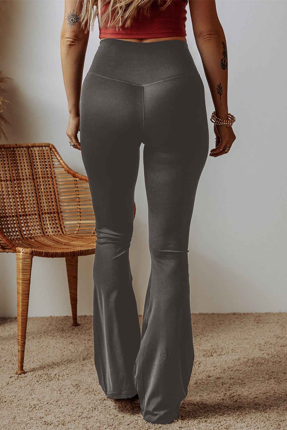 Black V Shape High Waist Flared Leggings Daisie Boutique