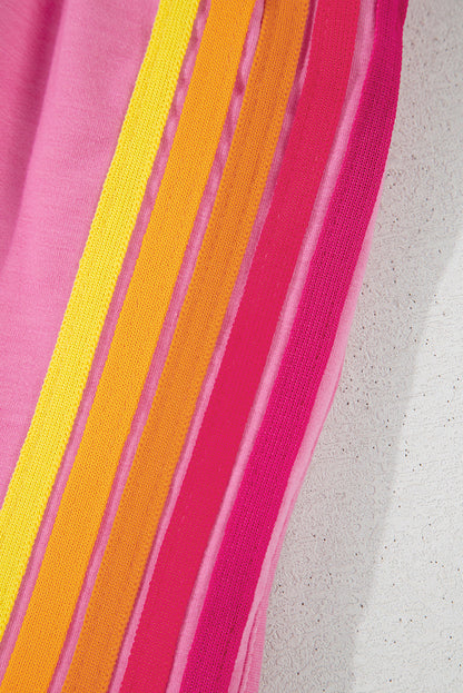 Color Block Stripes Elastic High Waist Active Shorts Daisie Boutique