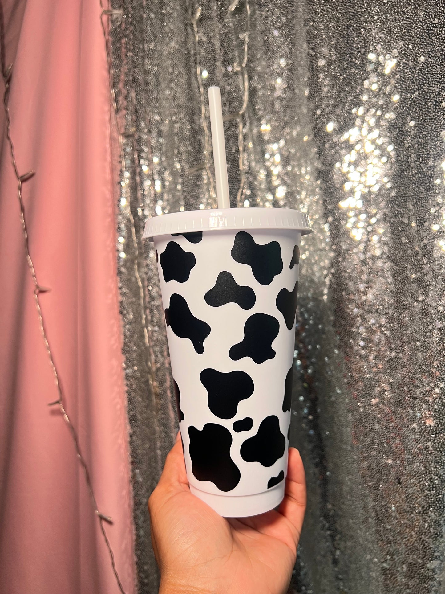 Daisie Boutique Cow Print Cold Cup Bundle | 24oz Animal Print Cup with Straw & Heart Shaped Straw Topper | Aesthetic Drinkware Gift Set BUNDLE