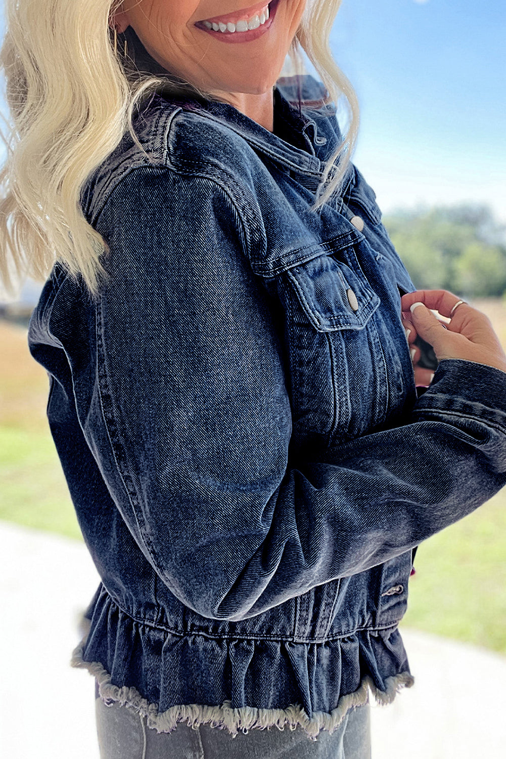 Ruffle Denim Jacket Daisie Boutique