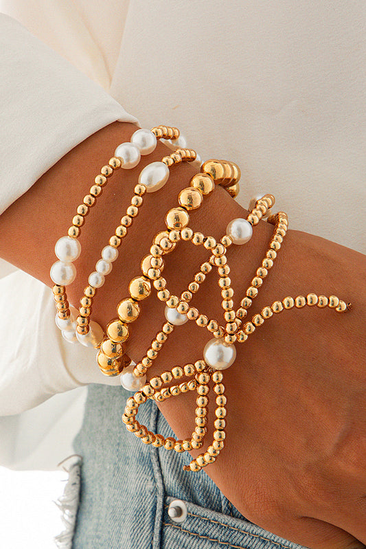 Gold Bow Knot Pearl Beaded Multi Layered Bracelet Daisie Boutique