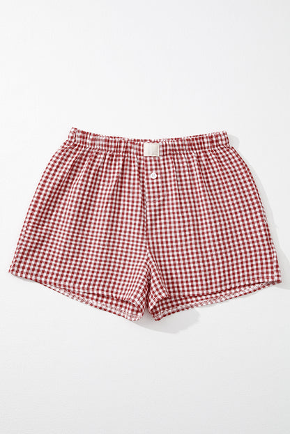Red Plaid Gingham Printed High Waist Shorts Daisie Boutique