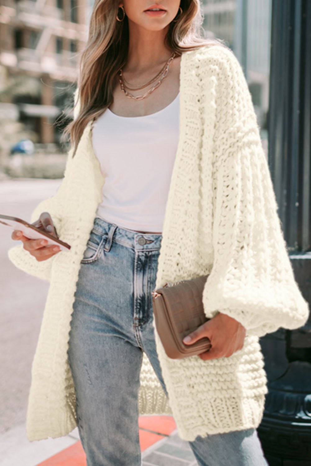 Chunky Oversize Knit Puff Sleeve Cardigan Dear-Lover Dropshipping