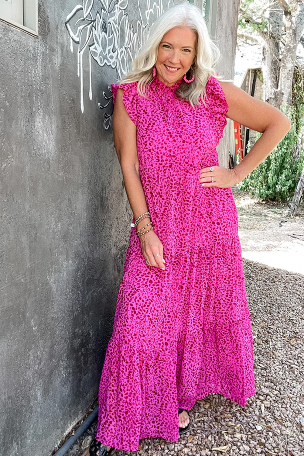 Leopard Print Ruffled Tiered Maxi Dress - Rose Red Daisie Boutique