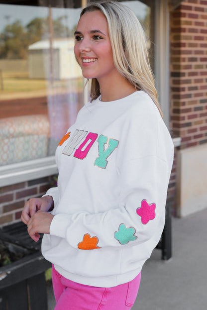 Howdy Glitter Chenille Patch Graphic Casual Sweatshirt Daisie Boutique