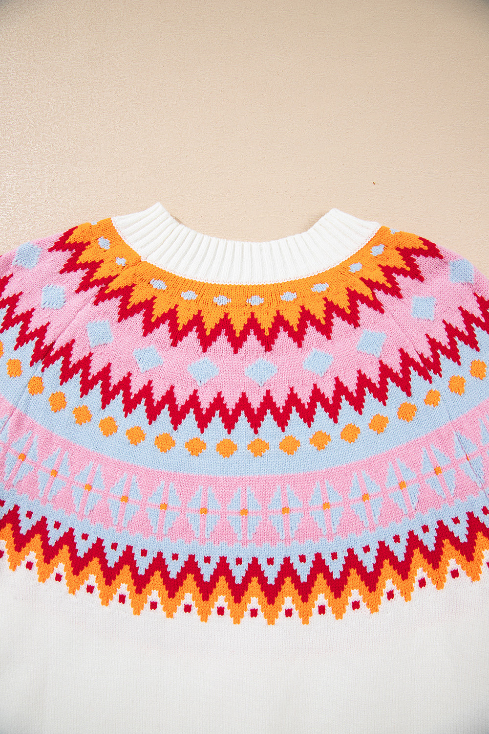 White Geometric Colorblock Print Drop Shoulder Sweater Dear-Lover Dropshipping