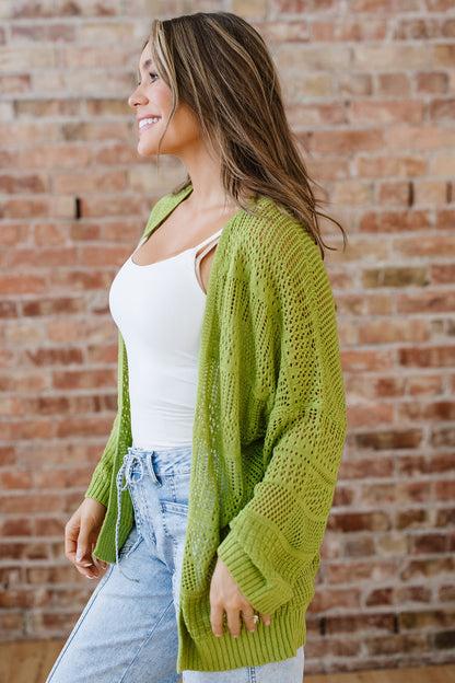 Oversize Crochet Knit Cardigan - Spinach Green Dear-Lover Dropshipping