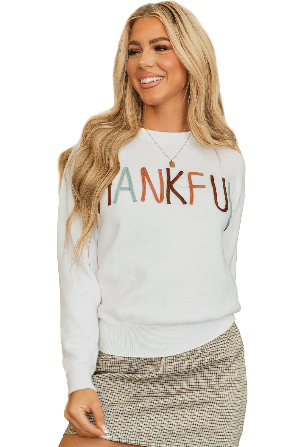 Thankful Embroidered Sweater in Ivory Daisie Boutique