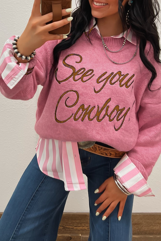 See You Cowboy Embroidered Graphic Sweater Dear-Lover Dropshipping