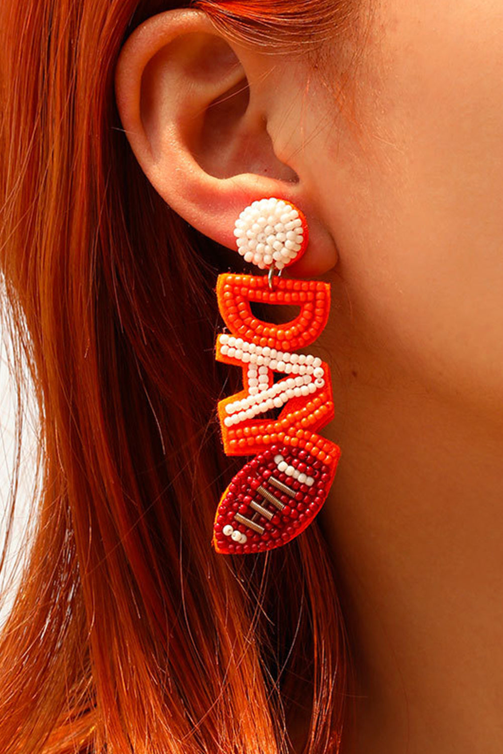 Orange GAME DAY Rugby Beaded Dangle Earrings Daisie Boutique