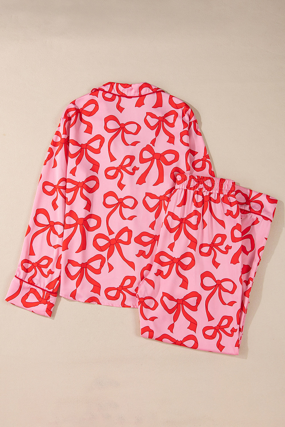 Pink Bow Print Long Sleeve Pajama Set Daisie Boutique